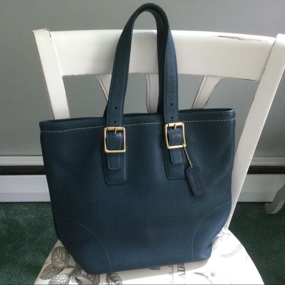 Authentic Vintage Coach Blue Leather Tote